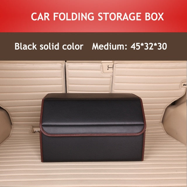 Car Trunk Box Storage Bag Organizer Foldable PU Leather Auto Tool Bag Durable Collapsible Cargo Storage Stowing Tidying