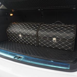 car storage box PU Leather Trunk Organizer Storage Bag color black-gold for car accessories car organizer for smart 453 tiguan