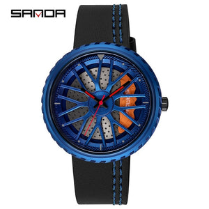 Car Wheel Rim Hub Men Watch Creative Design Male Quartz Black Leather Wrist Watches Waterproof Creative Man Relogio Masculino