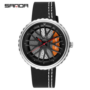 Car Wheel Rim Hub Men Watch Creative Design Male Quartz Black Leather Wrist Watches Waterproof Creative Man Relogio Masculino