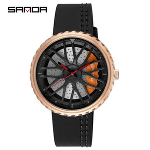 Car Wheel Rim Hub Men Watch Creative Design Male Quartz Black Leather Wrist Watches Waterproof Creative Man Relogio Masculino