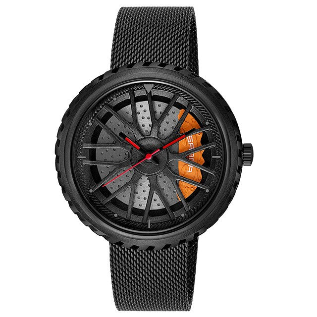 Car Wheel Rim Hub Men Watch Creative Design Male Quartz Black Leather Wrist Watches Waterproof Creative Man Relogio Masculino