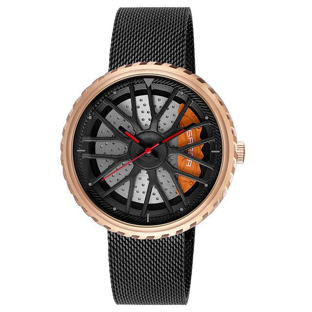 Car Wheel Rim Hub Men Watch Creative Design Male Quartz Black Leather Wrist Watches Waterproof Creative Man Relogio Masculino