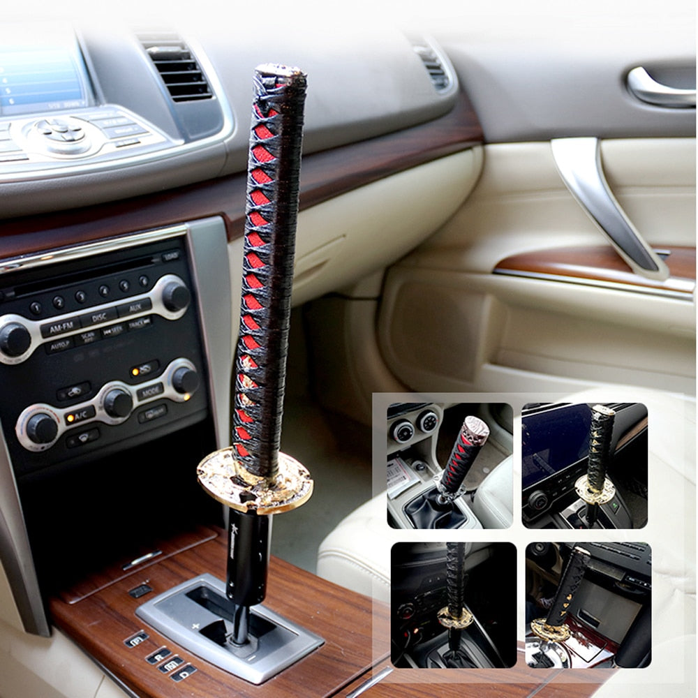 Samurai Sword Gear Shift Knob Universal Manual and Automatic Car Gearstick Shifter Knob Head Long Stick