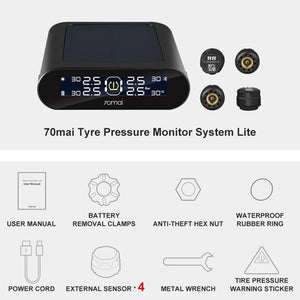 70mai Tire Pressure Monitor System Lite Smart Car TPMS Solar Power APP Control Auto Security Alarm Systems Tyre Pressure Warning