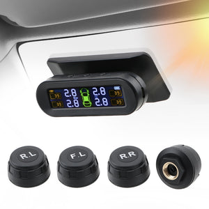 TPMS Car Tire Monitoring Pressure Display auto Alarm Monitor Solar Power Charging Temperature Warning