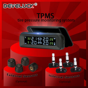 TPMS Car Tire Pressure Monitor System  Automatic Brightness Control Attached to glass wireless Solar power tpms with 4 sensors