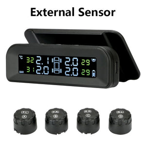 TPMS Car Tire Pressure Monitor System  Automatic Brightness Control Attached to glass wireless Solar power tpms with 4 sensors