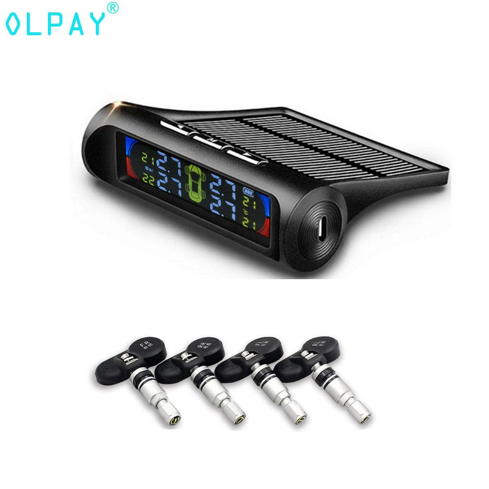 433.92MHZ TPMS USB Solar Charging Bar Car Tire Pressure Alarm Tire Pressure Monitoring Truck 6.0bar TPMS 4PCS Sensor Vehicles