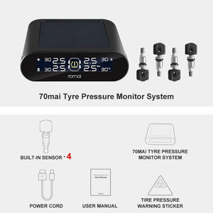 70mai tpms Tire Pressure Monitor System English APP Solar Power USB tpms 70 mai Car Tyre Pressure Sensors System Alarm TPMS Lite