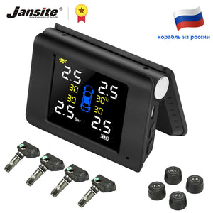 Jansite TPMS Wireless Car Tire Pressure Monitoring Intelligent System Solar Power LED Display with 4 Built-in or External Sensor