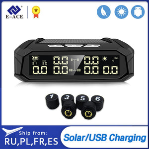 E-ACE K10 Solar TPMS Car Tire Pressure Alarm Monitor System Tyre Temp Digital Display Auto Security Alarm Systems with 6 sensors