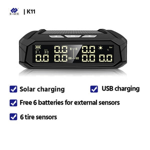 E-ACE K10 Solar TPMS Car Tire Pressure Alarm Monitor System Tyre Temp Digital Display Auto Security Alarm Systems with 6 sensors