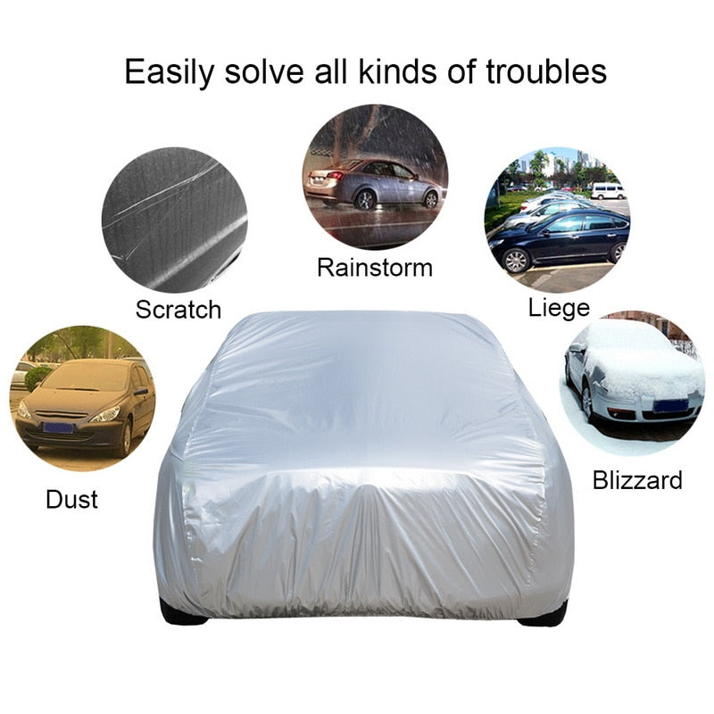 Universal Full Car Cover Snow Ice Dust Sun UV Shade Cover Silver  Size S/M/L/XL/XXL Foldable Light Resistant Protection