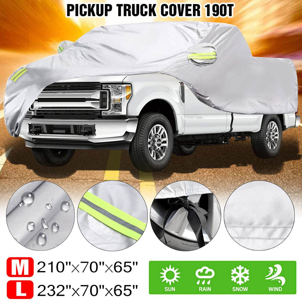 For Pickup Trucks Full Car Cover Waterproof Dust Resistant Sun Snow  UV Protection Indoor Outdoor Silver Car Case Cover M/L