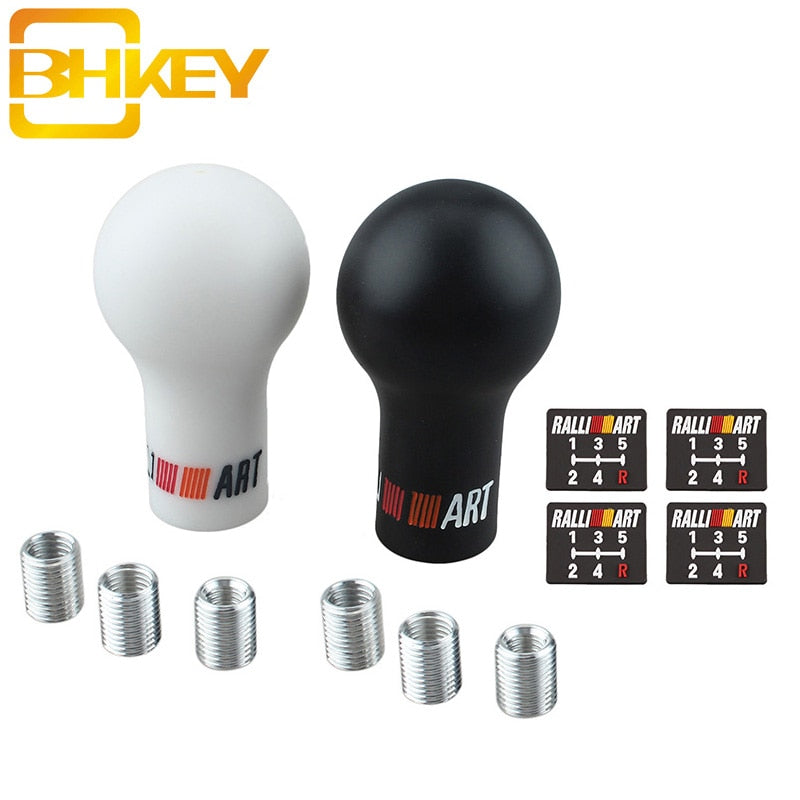 BHKEY RALLIART Universal 5/6 Speed Auto Gear Shift Knob Black/White Car Manual Transmission (MT) for Mitsubishi